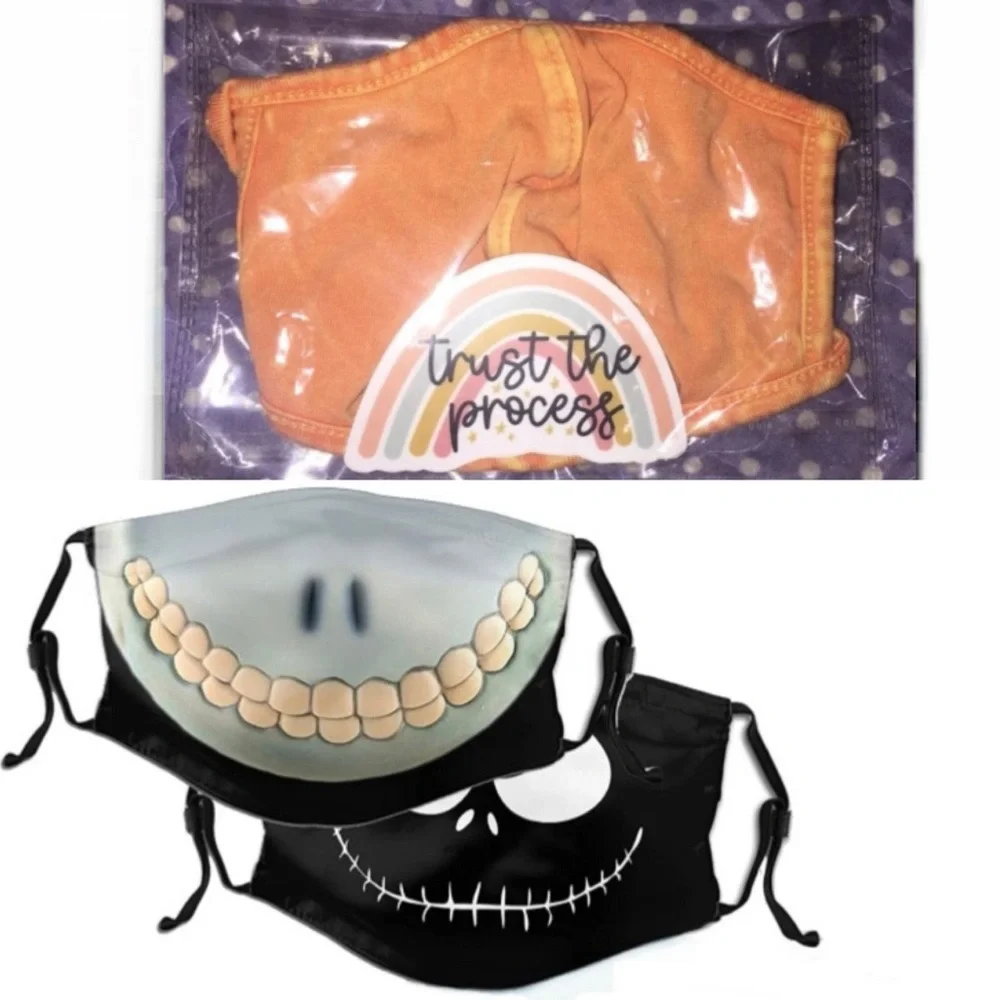Reusable Washable Face Masks 2 Nightmare Before Christmas & 1 Peach NWT 3 pc